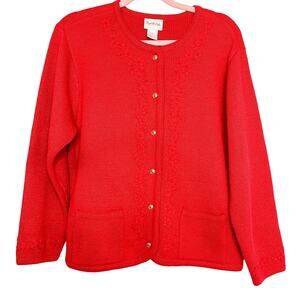 Vintage Crystal Kobe Christmas Sweater Cardigan Embroidered Floral Gold Buttons